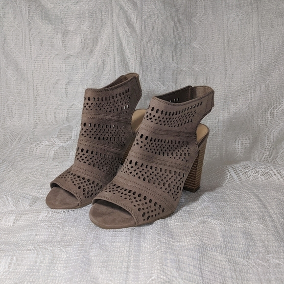 Taupe Peep Toe Cutout Slingback Suede High Heel Booties - Picture 7 of 7